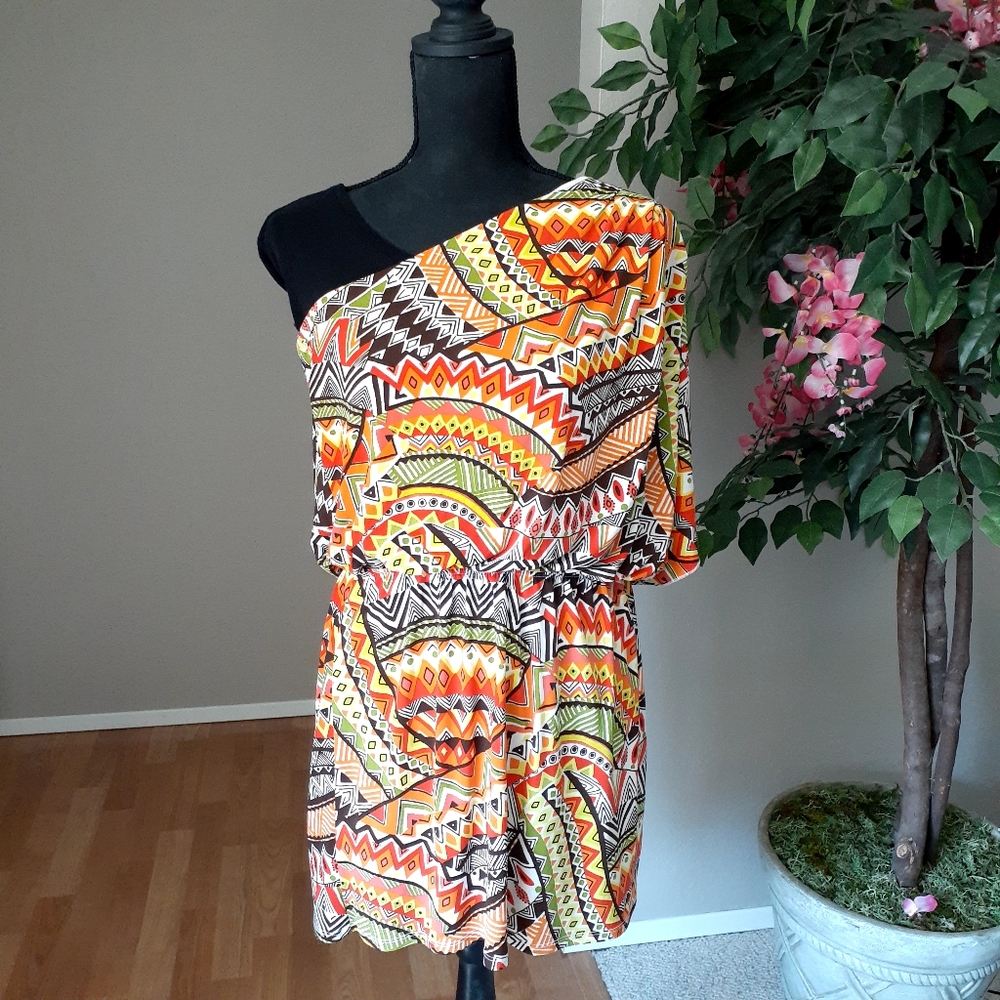 RUBY ROX One Shoulder Dolman Sleeve Mini Dress L